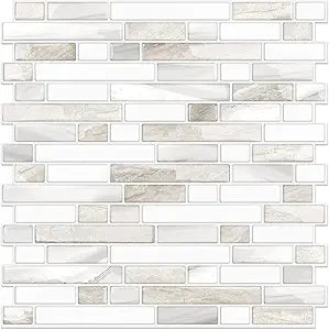 STICKGOO Thicker Design Peel and Stick, Self Adhesive Stick On Tile Backsplash for Kitchen and Bathroom, Beige & White, 1212, 10 Sheets
