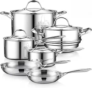 Cooks Standard Multi-ply Clad Stainless Steel Cookware Set, Pots and Pans Kitchen Set, Cool Grip Handles, Induction Compatible, 10-Piece