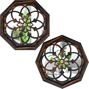ZOLAPI 2-Piece Octagon Wall-Mounted Mirrors,Vintage Farmhouse Mirror for Wall Decor,Caramel Color Decorative Accent Mirror for Foyer, Bathroom, Bedroom. (12x12)