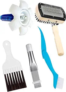 5 Pcs AC Coil Cleaner Set, Plastic Air Conditioner Fin Comb, Stainless Fin Straightener, Dual-Sided Cleaning Brush Kit for No Rinse Evaporator/Condenser Cleaner and All A/C Units