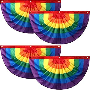 Frienda 4 Pcs Rainbow Pride Flag 3 x 6 ft Pleated Fan Rainbow Bunting Half Fan Progress LGBTQ Flag Banner with Grommet for Gay Pride Parades LGBT Community Month Outdoor Indoor Yard Decorations
