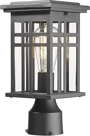 HWH INVESTMENT Industrial Outdoor Post Lantern, Exterior Pillar Light, Waterproof Pole Lantern with Clear Glass Shade, Matte Black Finish, 5HD36P BK