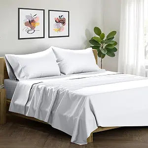 XOOX Linen King Size Egyptian Cotton Sheets Set - Luxury 1500 High Thread Count King Size Sheets Deep Pocket Set (4 PC, White), Soft, Cooling, Breathable, Sateen Weave, 17" Deep Pocket Hotel Sheet
