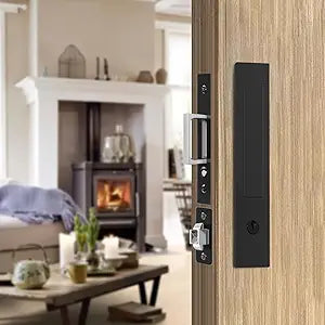 Pocket Door Lock with Key, Edge Pull and Hidden Handle, Sliding Door Hardware for Bathroom and Bedroom Doors, Black