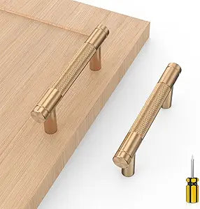 10 Pack Champagne Bronze Knurled Kitchen Cabinet Pull Handles, Cupboard Handles Kitchen Cabinet Hardware for Bathroom Cupboard Drawer Pulls Dresser Pulls- 3"(76mm) Hole Center