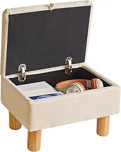 Aibiju Ottoman with Storage, Small Foot Rest for Couch 16x12x9.5inch, Safety Hinge Flip Top Foot Stool Ottoman Load up to 330lb for Living Room Dorm Beige YD-JD1361