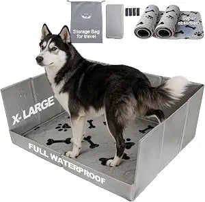 HQ4US 4LEGS Dog Litter Box Pee Pad Holder Foldable with High Walls, Indoor Dog Potty Toilet for Dogs, Portable for Travel, Leakproof,Waterproof, Easy Clean, No Assembly