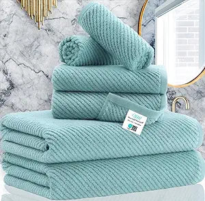 Towels for Bathroom - 100% Cotton | Lightweight | Thick | Soft, Quick Dry Towels, Bath Towel Set of 6 Large, 2 Bath 30"x56", 2 Hand 18"x28", 2 Washcloths 13"x13", Luxury Shower Towel Set, Aqua Teal