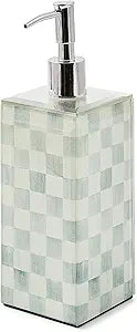 MACKENZIE-CHILDS Glass Soap Pump, Liquid Soap Dispenser for Bathroom or Kitchen, Gray-and-White Sterling Check
