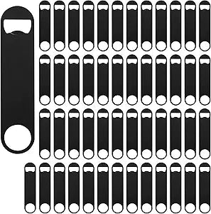 50 Pack Flat Beer Bottle Opener 7 inch Stainless Steel Flat Bottle Opener Beer Bottle Openers for Bartender Kitchen Bar Restaurant (Black)