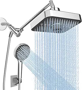 High Pressure Rain Shower Head with Handheld Sprayer Combo, Dual Showerhead Set (3 Rainfall +6 Handheld Sprays) with 71 Inch Longer Stainless Steel Hose and 11" Adjustable Extension Arm Silver Black