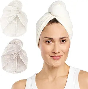 Turbie Twist Microfiber Hair Towel, Antique White & Moonbeam (2 Pack)