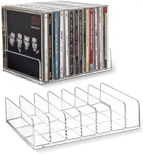 CELSOL Clear Acrylic CD Holder 2 Pack - CD Storage Rack DVD Organizer Stand Holds 28 Jewel Cases, CD Display Shelf for Media Organization, Versatile Desktop Storage for Music Collection
