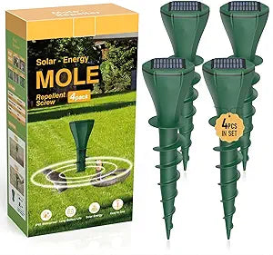 2026 Upgraded Solar Pest Repeller Stakes, Outdoor Ultrasonic Mole Repellent Solar Powered for Yard Garden Lawn, Waterproof Gopher & Groundhog Deterrent for Moles, Gophers, Snakes and Voles - 4 Packs