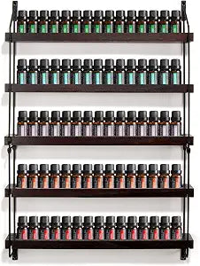 THYGIFTREE Essential Oil Storage Shelf Wall Mounted 16.9" Wooden Essential Oil Collection Display Rack Organizer 5 Tiers Holds 75 Bottles, Nail Polish Holder Paint Organizer