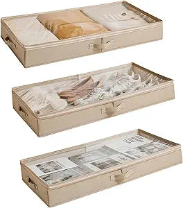 Berdeng 3 Pack Under Bed Storage Containers, Low Profile Underbed Shoes and Clothes Storage Organizer with Sturdy Sidewalls/Bottom, Large Dorm Storage Bins,33 * 17 * 4.5 inches,45L