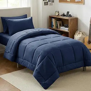 CozyLux Twin XL Comforter Set Navy Blue, 5 Pieces Twin Extra Long Bed in a Bag for College Dorm, All Season Bedding Set with Stitch Quilted Comforter, Flat Sheet, Fitted Sheet, Pillowcases