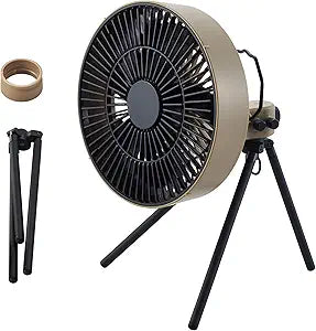 ELECOM NESTOUT Outdoor Camping Fan with Tripod, 4 Speed Settings & Breeze Mode, 3 Angle Oscillation, 90┬░ Adjustable Tilt, Auto Timer (30/60/90 mins), USB C Compatible, Portable Tent Fan (Beige)