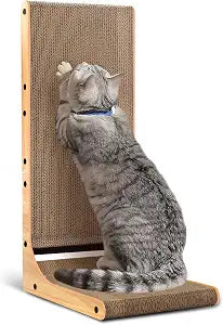 L Shape Cat Scratcher - Scratching Board for Indoor Cats26.9inches Scratch Pad for Cats Cardboard (Wood Color)