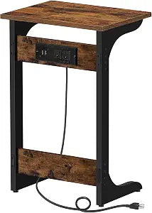 TUTOTAK C Shaped End Table with Charging Station, Side Table, Couch Table for Small Spaces, Tv Tray Table with 2 USB Ports and Outlets, Living Room, Bedroom V1TB01BB044