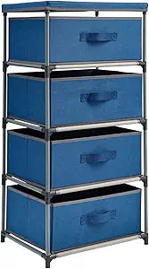 Juvale 4-Tier Tall Dresser with Drawers - 16.5 x 13 x 33 in, Navy Blue - Fabric Storage Drawers & Closet Organizer - Kids Dresser & Bedroom Storage