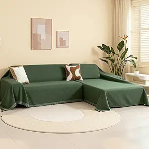 MEETSKY Green Couch Cover Sofa Covers Washable, 2 Pieces Couch Covers for Sofa L Shape, Sofa Slipcover for 2 Cushion Couch, Multi-Use Furniture Protector for Pets(Large, 71"x102"+71"x118", Moss Green)