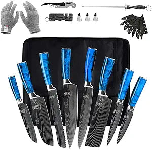 FULLHI Knife Set, 14pcs Japanese Knives Set, Multiple Colour Premium German Stainless Steel Chef Knife Set