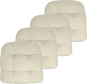Sweet Home Collection Patio Cushions Outdoor Chair Pads Premium Comfortable Thick Fiber Fill Tufted 19" x 19" Seat Cover, 4 Count (Pack of 1), Cream