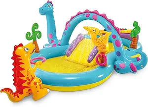 Intex 11' x 7.5' x 44" Dinoland Play Center Kiddie Inflatable Outdoor Swimming Pool