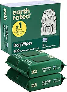 Earth Rated Dog Wipes, Hypoallergenic, Cleaning and Hydrating, for Grooming Paws, Body and Butt, Lavender Scented, 400 Count