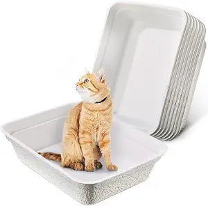 Gerrii 8 Pcs Disposable Litter Boxes for Cats, Paper Kitten Trays 16.7 x 12.8 x 4.1 Inch White Portable 2 in 1 Travel Pan for Indoor Outdoor Cat Hamster Guinea Pig Training Isolation