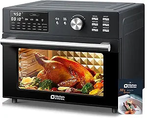 Kitchen in the box 32QT Extra Large Air Fryer Toaster Oven Combo, 21-in-1 Countertop Convection Toaster Oven with Rotisserie and Dehydrate, 6 Accessories, 1800W Dual Cook Preset (Black)