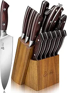 DDF iohEF Kitchen Knife Set, 16-Piece Knife Sets for Kitchen with Block Japanese Stainless Steel Knives Set with Sharpener Ultra Sharp Professional Chef Knife Set with Ergonomic Handle for Cutting