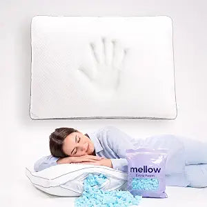 Mellow Flex Adjustable Memory Foam Pillow  Customizable Loft & Firmness, Shredded Foam Bed Pillow with Extra Fill, Cooling Breathable Cover, Neck Support for Side & Back Sleepers (White, King)