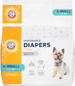 Arm & Hammer for Pets Disposable Female Dog Diapers with Odor Control and Wetness Indicator, Leak Resistant Dog Diapers for Incontinence and Heat Cycles, Size X-Small 1215 in Waist, 12 Count - 6 Pack
