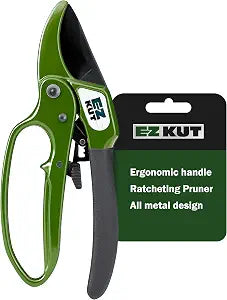 EZ Kut Heavy Duty Pruning Shears Green - with Ratcheting Action Great Garden Hand Tool Clippers Gardening pruners arthritis tools Ratcheting Anvil Hand Pruner Pruning Shears Heavy Duty Since 1988