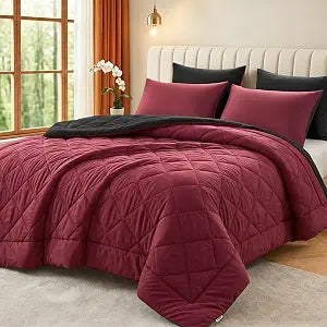 132x120 Alaskan King Comforter - Reversible Prewashed Oversized King Duvet Insert for All Seasons, Soft Lightweight Quilted Down Alternative Bedding with 8 Tabs, Burgundy&Black
