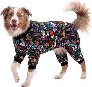 LovinPet Dog Pajamas, Post Surgery Shirt, UV Protection & Anxiety Relief - Large Dog Onesies in Black