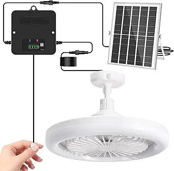 10.2 in Solar Ceiling Fan with Light Indoor Outdoor, Daytime Available Solar Shed Fan Light with Pull String, 3-in-1 Modes, IP65 Waterproof for Gazebo, Shed, Barn, Patio, Chicken Coop (1 Pack)