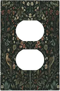 Outlet Covers Vintage Morris Colorful Flower Green Leaf 1 Gang Duplex Light Switch Cover Decorative Switch Plates Electrical Receptacle Faceplate Wall Plate For Bed Room Living Room