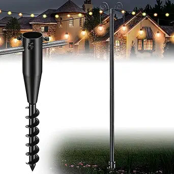 String Light Poles for Outside 9.3 FT - 2 Pack Outdoor Patio Decor Poles for String Lights Hanging, Heavy Duty Auger Ground Anchor, 1.5 inch Diameter Adjustable Metal Post