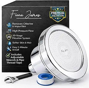 Filtered Shower Head for Hard Water  High Pressure Showerhead with 20-Stage Filter  Removes Chlorine & Heavy Metals  Improves Skin & Hair  Easy Install, Chrome