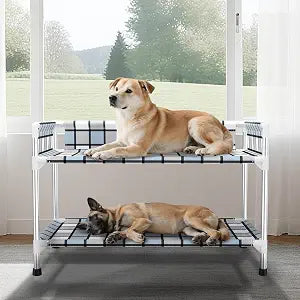 Bedside Window Dog Bunk Bed - Double Elevated Human Dog Bed with Guardrail 2 Layers Window Perch Dogs Cot 2-Tier Bedside Sleeper for Multi-Pet Households20 x 20 x 24 (M)