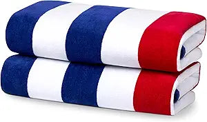 Kaufman - Soft Oversized 2-Pack| 35" x 70" Velour Tonal Striped Beach Towels | Absorbent, Quick-Drying | 100% Cotton Thick Beach Towels (Navy/Red)
