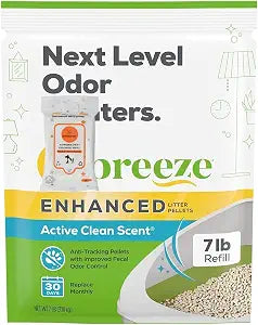 Cat Breeze Enhanced Litter Pellets, Active Clean Scent, 7 lb Refill with Aurora Pet Care Wipes