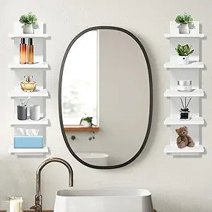 2 PCS 5 Tier Shelves for Wall, Decorative Wall Mounted Vertical Shelving Column Decor Mount Floating Storage Organizer Natural Finish Wall Shelf for Living Room, Bedroom, Bathroom