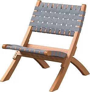 Balkene Home 63637 Sava Indoor Outdoor Folding Chair Low Slung Portable Seating Solid Acacia Wood Woven Seat & Back Indoors Porch Lawn Garden Fishing Sporting - Gray Webbing