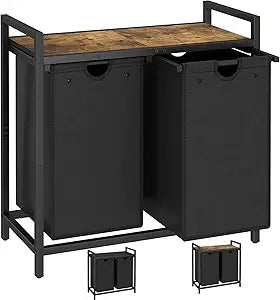 LAATOOREE Laundry Hamper, Two-Color 2  48L Laundry Basket with 2 Removable Laundry Sorter Bags and Top Shelf, Clothes Hamper for Laundry Room, Bathroom