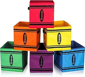 RattanView 6 Pcs 11in Crayon Fabric Storage Bins Classroom Must Have Cubby Basket Bins Return School Treasure Prize Box End of Year Organization for Daycare Elementary Preschool