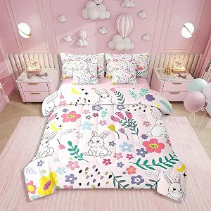 Erosebridal 7 Piece Bed in a Bag Comforter Set Floral Rabbit Bedding Twin